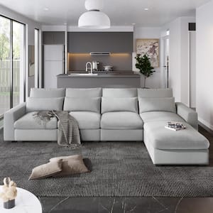 130 in. Square Arm 2-Piece Linen L-Shaped Sectional Sofa in Light Gray withRemovable Cushions