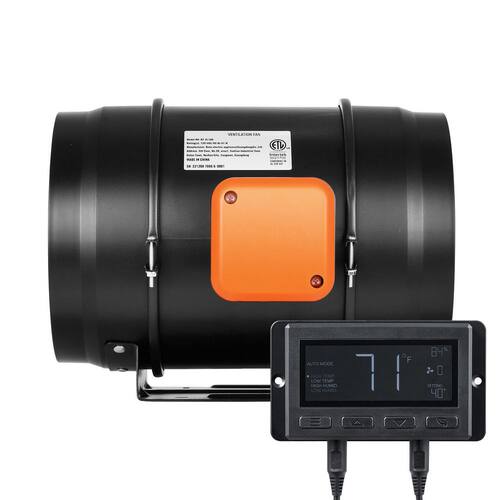 Inline Duct Fan, 807 CFM with Temperature Humidity