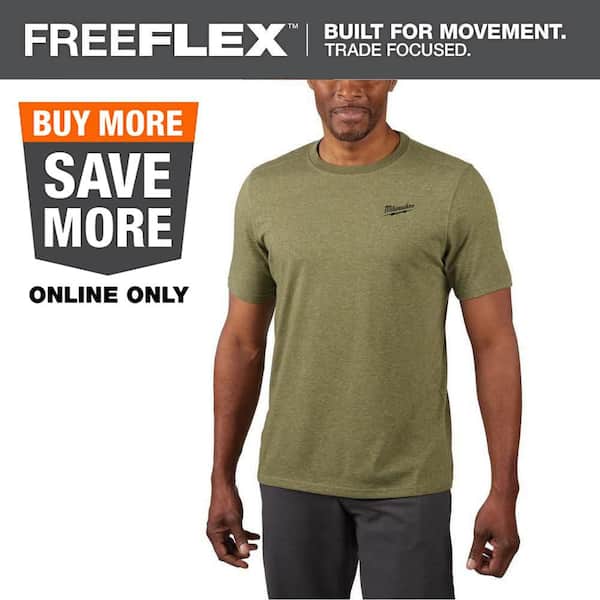 Men's 2X-Large Green Cotton/Polyester Short-Sleeve Hybrid Work T-Shirt