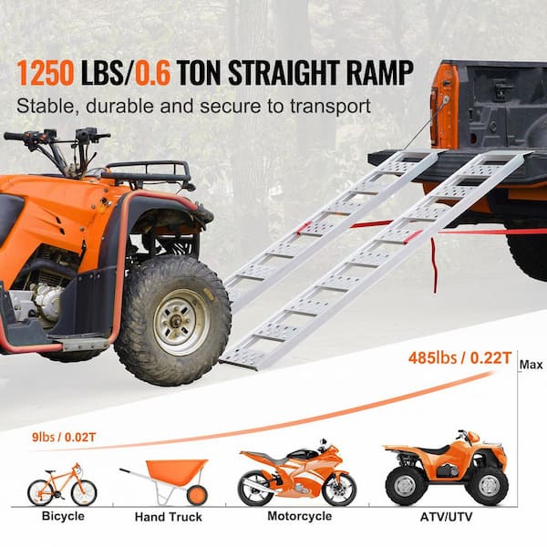 Aluminum Ramps, 1250 lbs. Straight Ramp with Treads and Load Straps, Portable Loading Ramp for Motorcycles, 2-Pieces