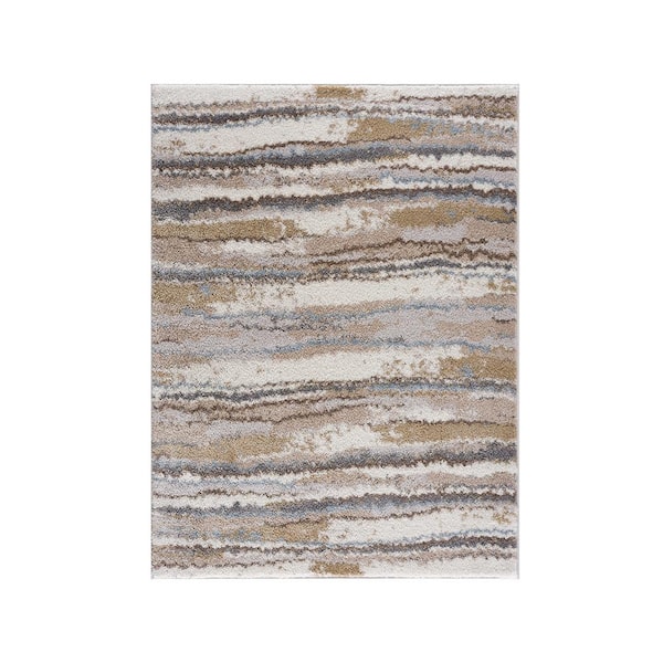 Cadence Blue/Tan 8 ft. x 10 ft. Cozy Shag Watercolor Polypropylene Area Rug