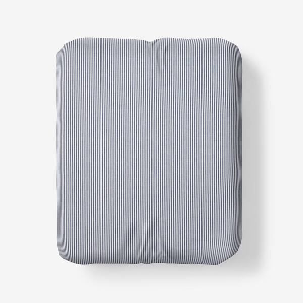 The Company Store Company Cotton Stripe Yarn-Dyed White/Blue Cotton Percale Queen Fitted Sheet