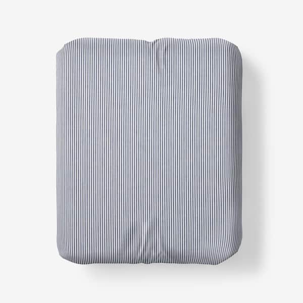 The Company Store Company Cotton Stripe Yarn-Dyed White/Blue Cotton Percale Twin XL Fitted Sheet