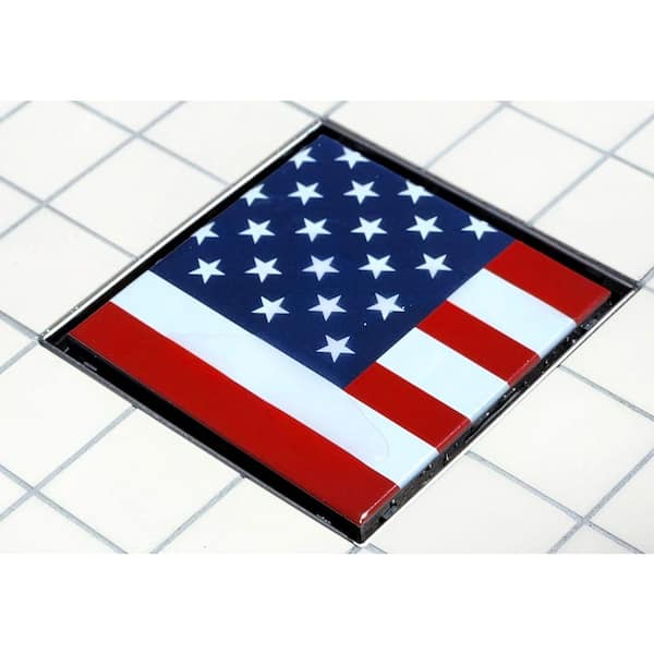 RELN Flip series 6 in. x 6 in. Stainless Steel Shower Drain with Tile Insert and USA Flag Drain Cover