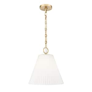 Alaric 100-Watt 1-Light Modern Gold Pendant-Light with White Glass shade, no bulbs included