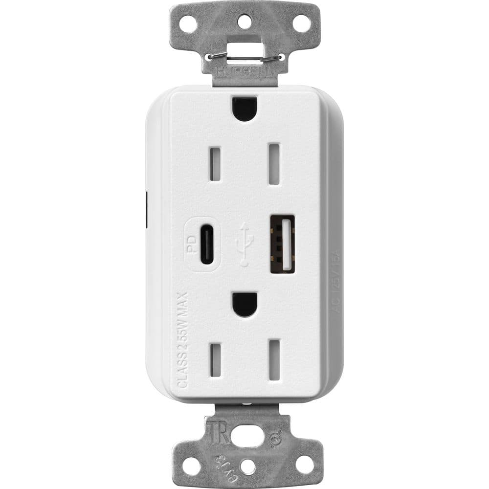 Claro 15 Amp Tamper Resistant USB Type A/C Duplex Receptacle, Decorator Style Outlet Satin Finish, SCR-15-ACTR-SW, White price history on PriceWatchPro