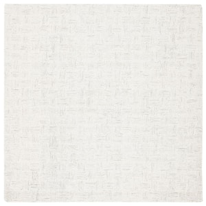 Micro-Loop Light Grey/Ivory 5 ft. x 5 ft. Striped Solid Color Square Area Rug