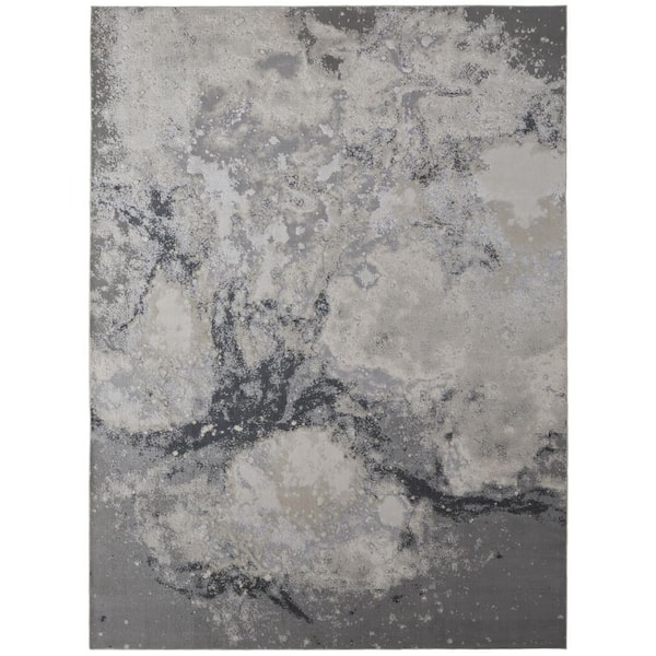 HomeRoots 7 ft. x 10 ft. Gray and Ivory Abstract Area Rug