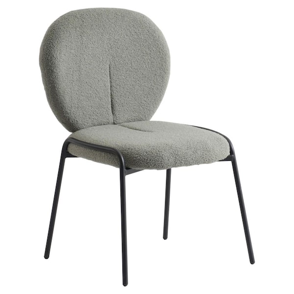 Leisuremod Celestial Mid-Century Modern Boucle Dining Side Chair with Black Powder Coated Iron Frame (Green)