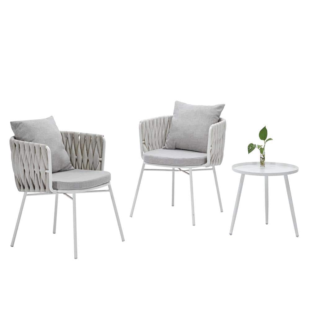 White 3-Piece Modern Rattan Wicker Round Outdoor Patio Coffee Chair Outdoor