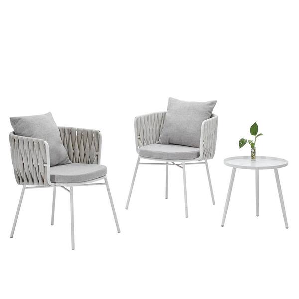 Unbranded 3-Piece Patio Furniture Set with Cushions and Coffee Table with LIGHT GREY Cushion