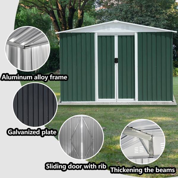 Staykiwi 8 ft. W x 6 ft. D Green Metal Outdoor Storage Shed with