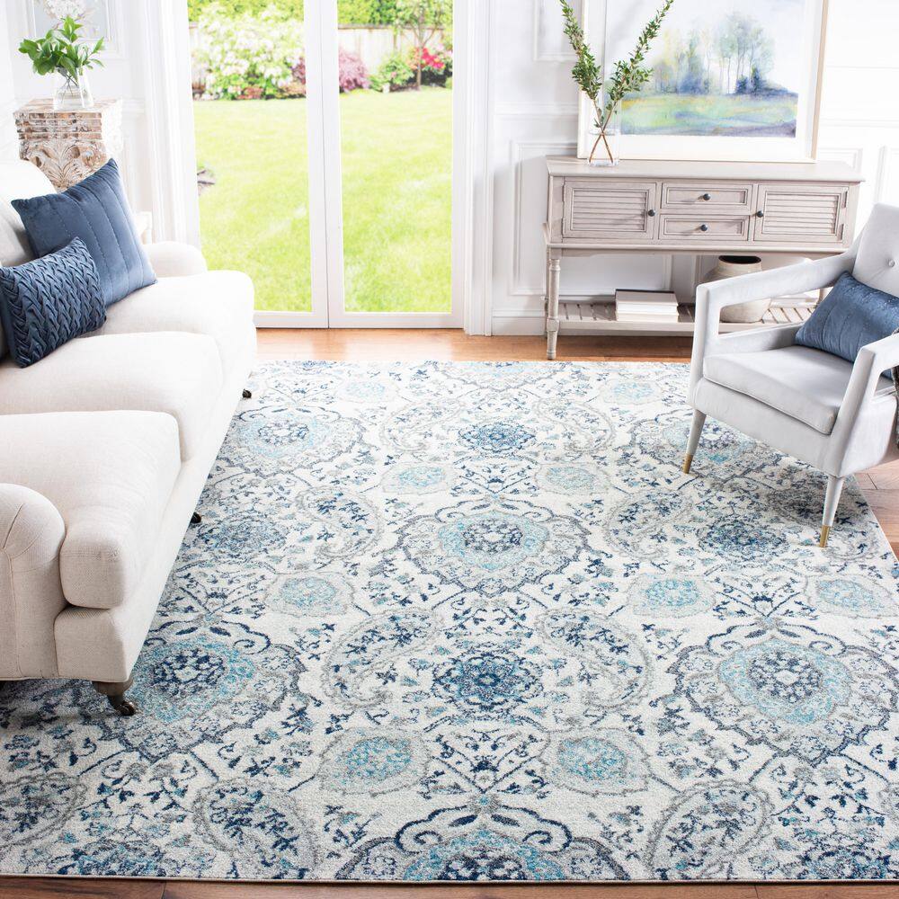 Madison Collection 10' Square Reversible Area Rug in Cream & Light Grey