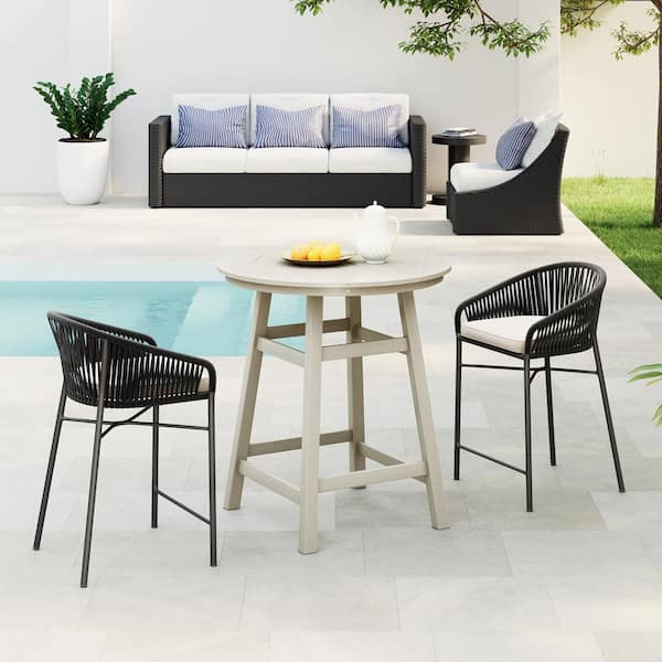 Laguna 35 in. Round HDPE Plastic All Weather Outdoor Patio Counter Height High Top Bistro Table in Sand