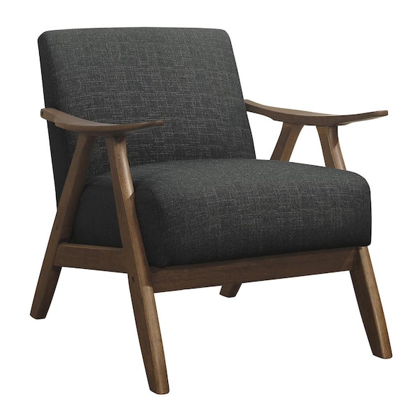 JUJABU Dark Gray Wood Fabric Upholstered Accent Chair WIth Cushion Back and Seat