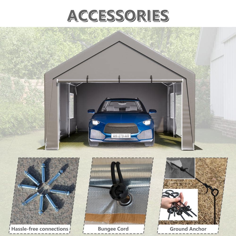 Gray 13' x 20' Metal Frame Carport with Windows