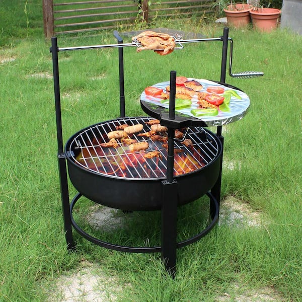 Lycvki Round Metal Wood Burning Firepit with 2 Surrounding