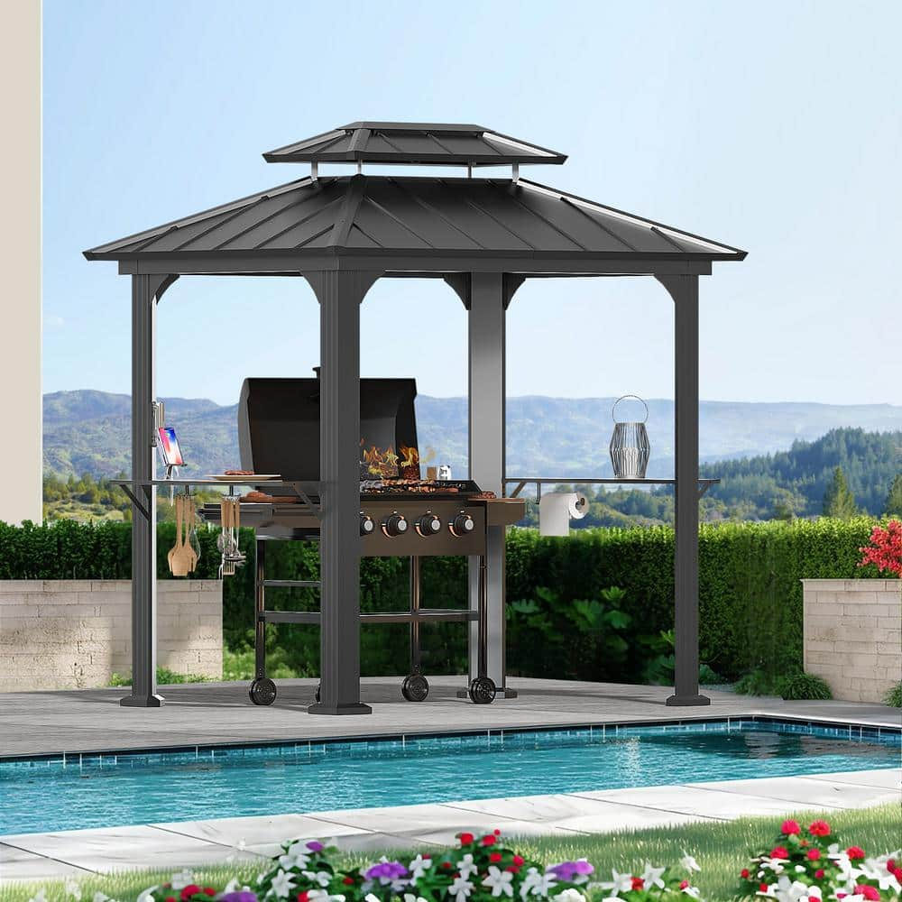 Lifesmart Ultra Series 6 ft. x 8 ft. Black Aluminum Hard Top Grill Gazebo