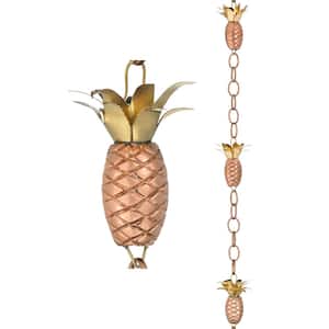 100% Pure Copper Pineapple Rain Chain, 8-1/2 ft. Long, Artistically Designed, Replaces Gutter Downspout