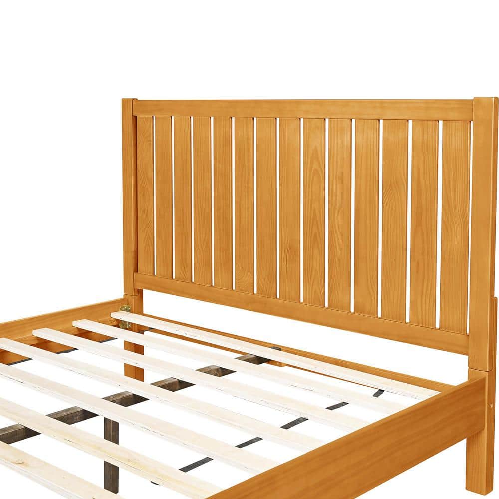 Graham Oak King Solid Pine Wood Platform Bed with Slatted Headboard