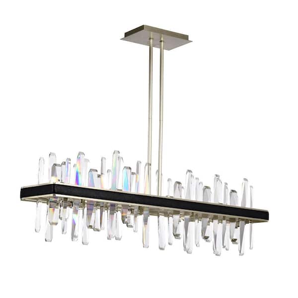8-Light Champagne Silver and Black PU Leather Linear Kitchen Island Chandelier Light
