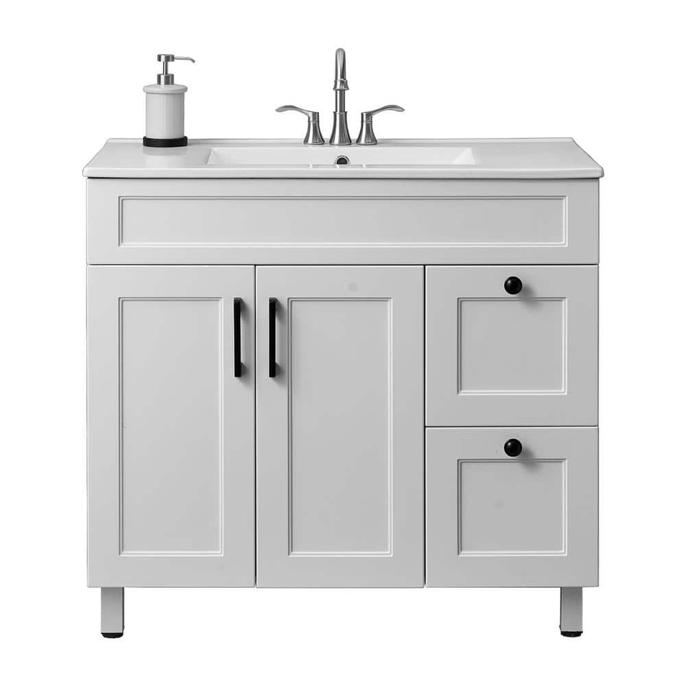 Euroco 18.07 inchw Bathroom Vanity with Sink,Bathroom Cabinet with 2 Doors & Drawer, White