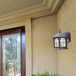 9 in. 1-Light Aged Iron Outdoor Wall Lantern Sconce