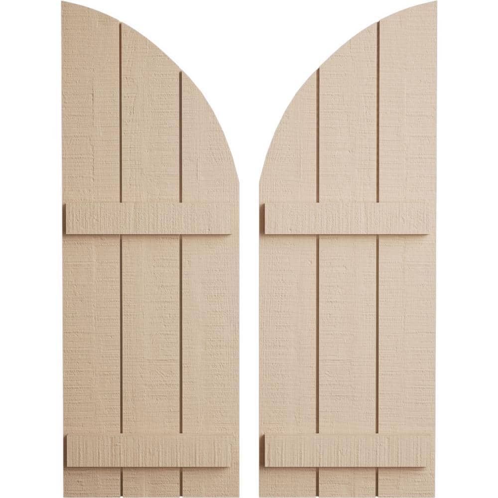 16-1/2 in. x 66 in. Polyurethane Rough Cedar Three Board Join.ed Board-n-Batten Quarter Arch Top Shutters Primed Tan price history on PriceWatchPro