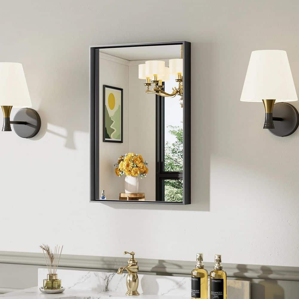 20 in. W x 28 in. H Rectangular Framed French Cleat Wall Mounted Tempered Glass Bathroom Vanity Mirror in Matte Black price history on PriceWatchPro