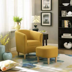 Armchair and Ottoman 27 in. Wide Accent Linen Chair Yellow