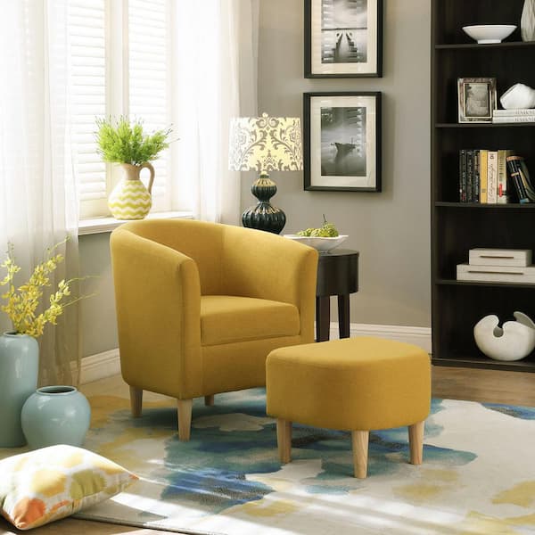 DAZONE Armchair and Ottoman 27 in. Wide Accent Linen Chair Yellow
