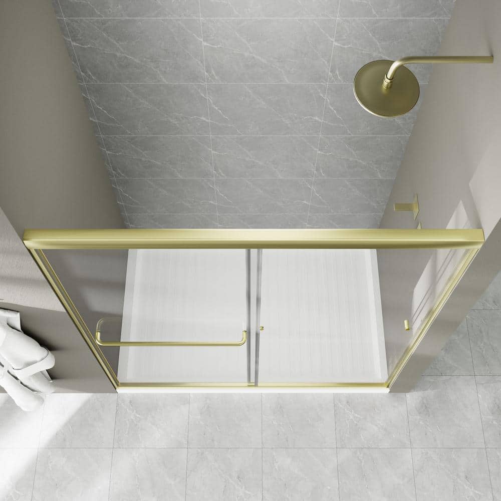60 in. Brushed Gold Semi-Frameless Sliding Shower Door with Clear Glass