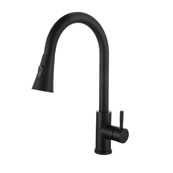 15.67 in. Single Handle Pull Down Sprayer Kitchen Faucet with Stainless Steel 360 ° Spout Swivel  in Matte Black