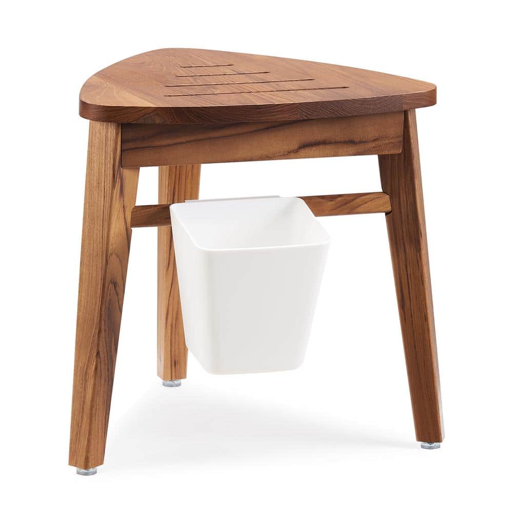 Teak Corner Shower Stool with Storage Shelf