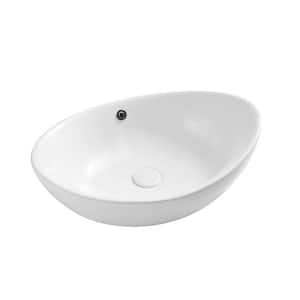 Glossy Ceramic 23-3/8 in. Oval Bathroom Vessel Sink in White with Overflow and Pop-Up Drain