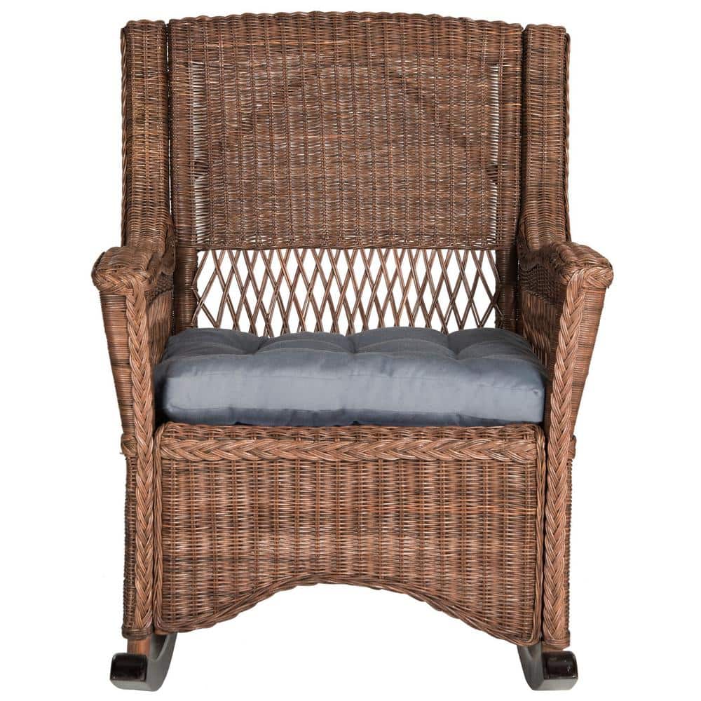 Coastal Chic Brown Rattan 28" Wooden Rocker