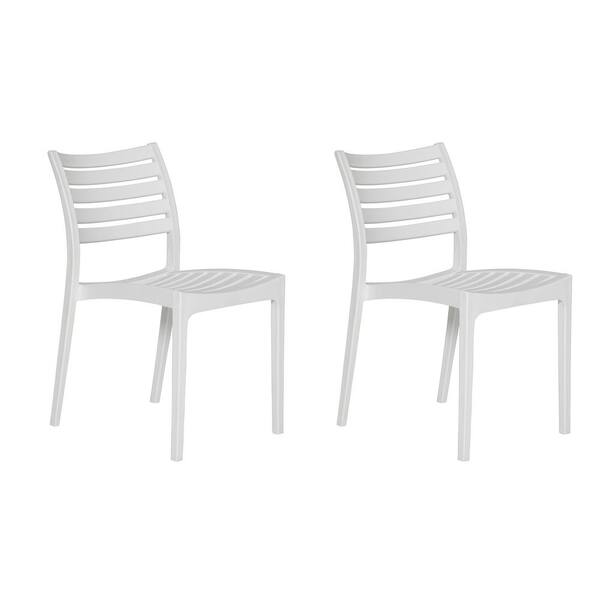 Handy Living Zoey White Resin Armless Indoor/Outdoor Slat Back Dining Chairs (Set of 2)