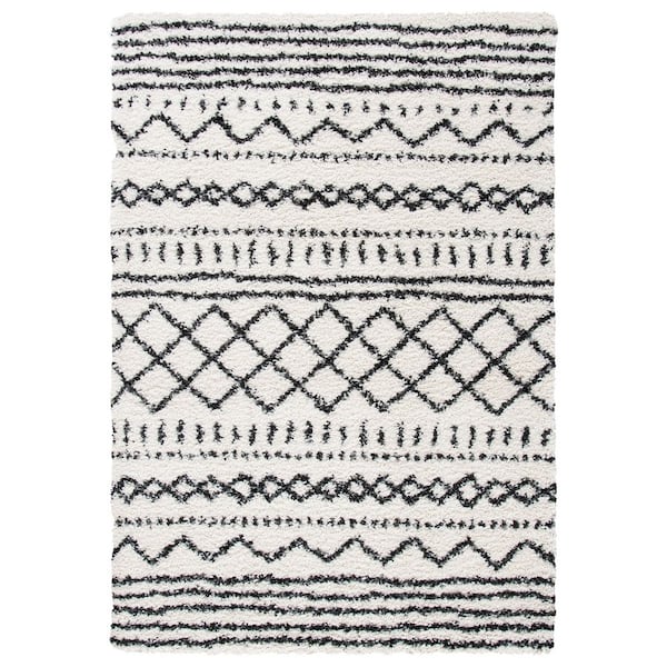 Arizona Shag Ivory/Black 2 ft. x 4 ft. Geometric Lodge Area Rug