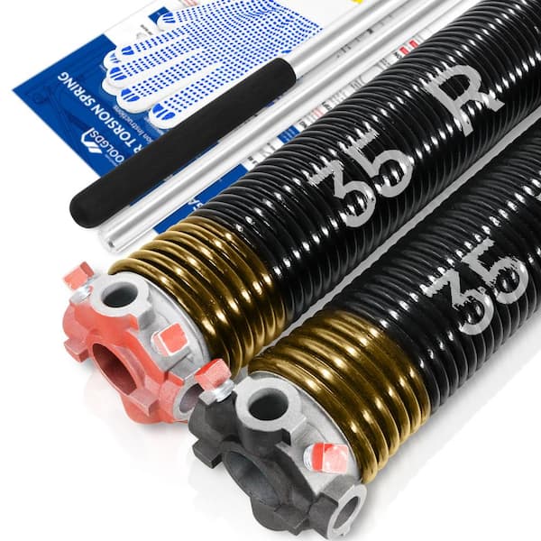 YOTOOLGDS 0.250 in. Wire x 2 in. x 35 in. L Electrophoresis Garage Door Torsion Springs in Gold Left and Right with Winding Bars