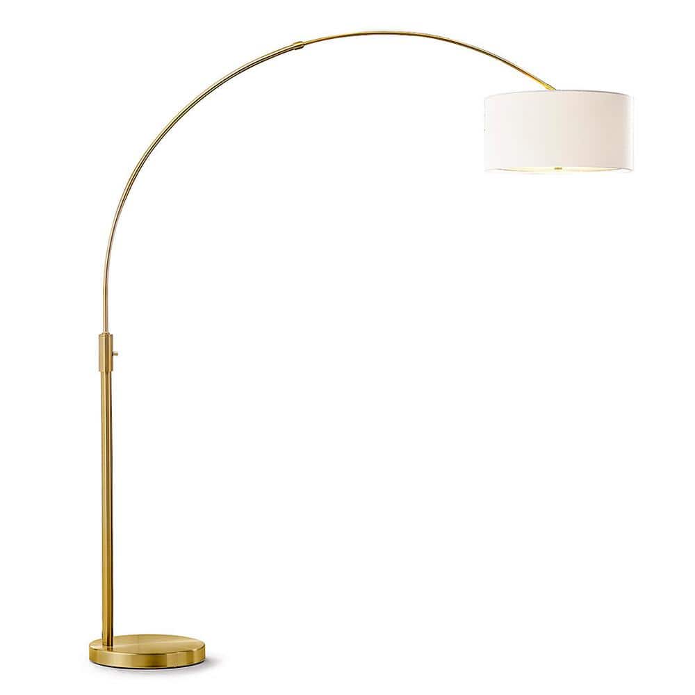 HomeGlam Orbita 82 in. Antique Brass Furnish LED Dimmable Retractable Arch Floor  Lamp, Bulb Included with Drum White Shade HL6013-AB-DWH - The Home Depot