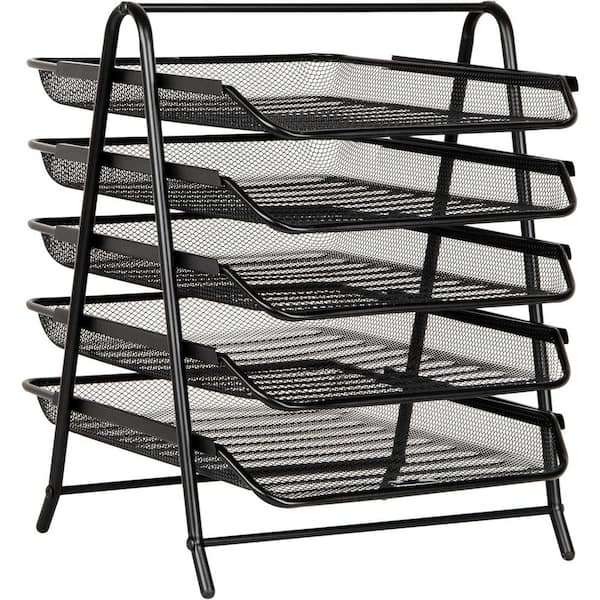 Black 14 in. x 15 in. Metal File Storage Rack Desk Organizer