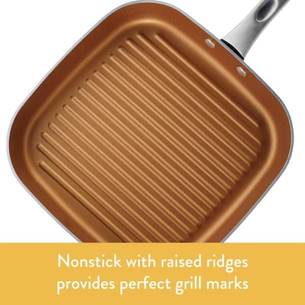 Ayesha Curry Cast Iron Square Grill Pan with Pour Spouts, 10-Inch, French Vanilla