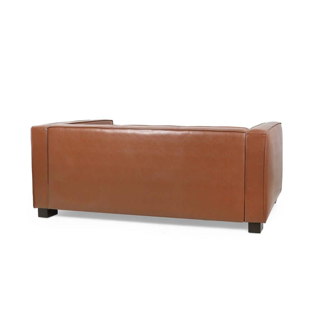 Cognac Brown Faux Leather Lawson Sofa with Square Arms