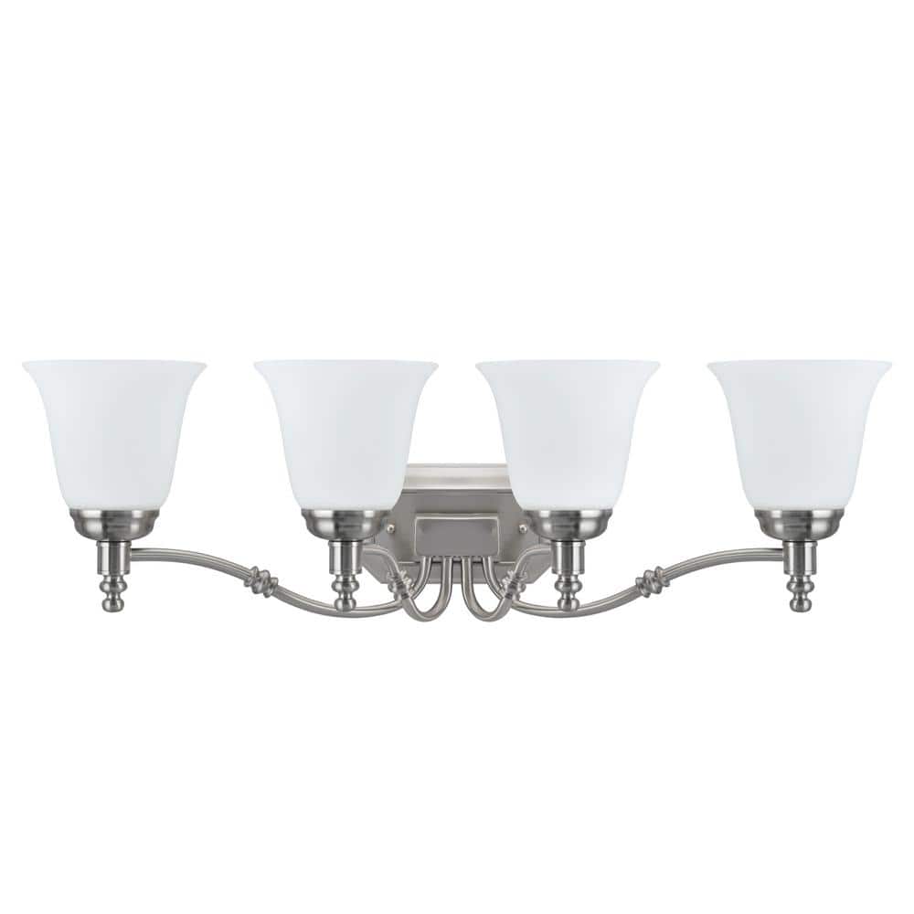 Satin Nickel 4-Light Vanity Fixture with Frosted Glass Shades