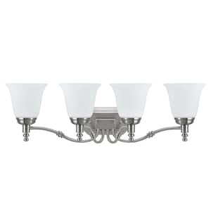 4-Light Satin Nickel Vanity Light with Frosted Glass Shade