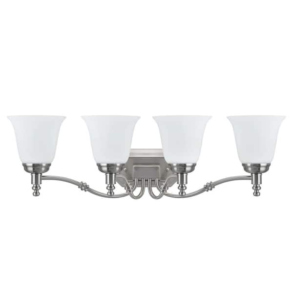 Aspen Creative Corporation 4-Light Satin Nickel Vanity Light with Frosted Glass Shade
