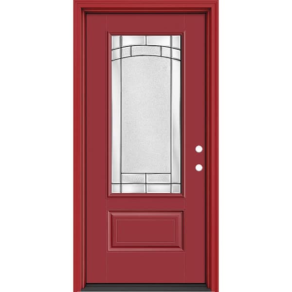 Masonite Performance Door System 36 in. x 80 in. 3/4-Lite Left-Hand Inswing Element Red Smooth Fiberglass Prehung Front Door