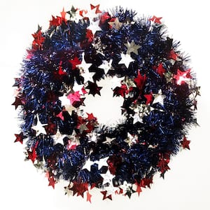 16 in. W Patriotic Star Diecut Tinsel Wreath