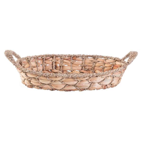 Large Natural  Handled Basket with Peach Accents Hand Made Basket