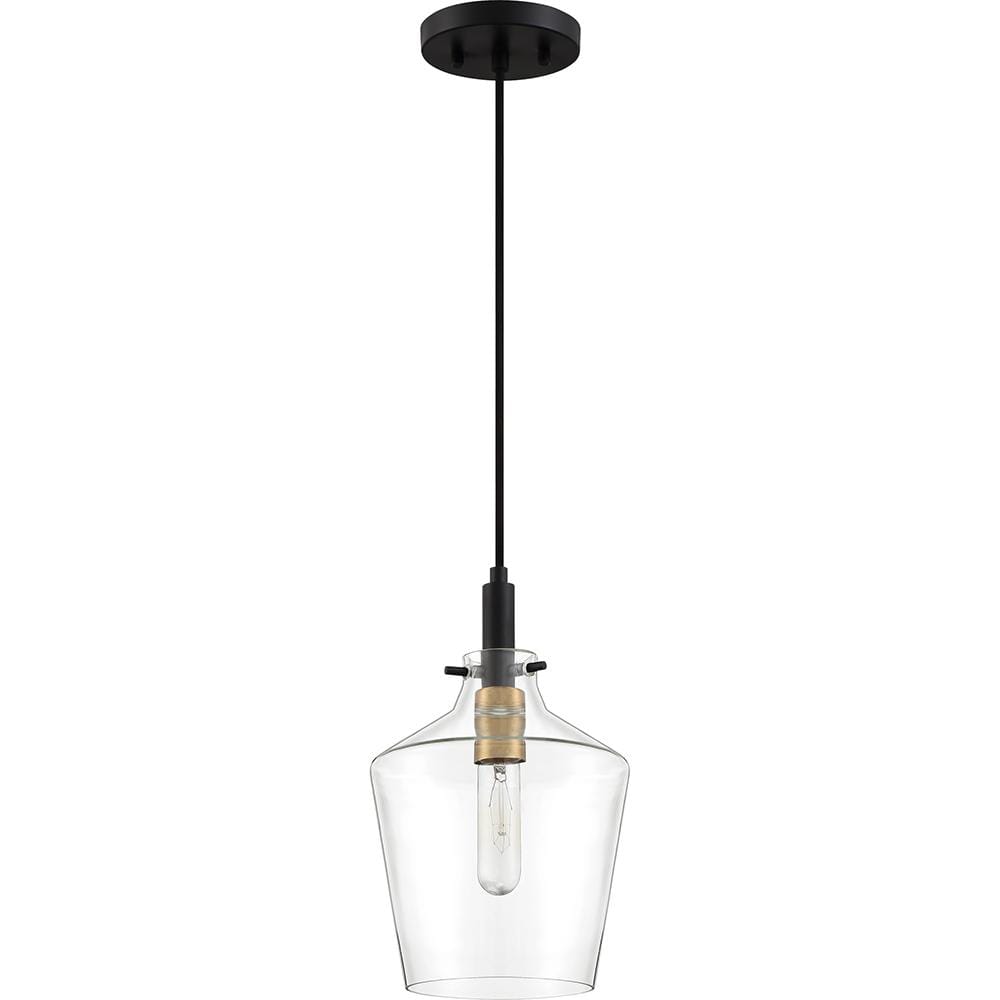 June Earth Black Mini Pendant with Clear Glass Shade and Brass Sockets
